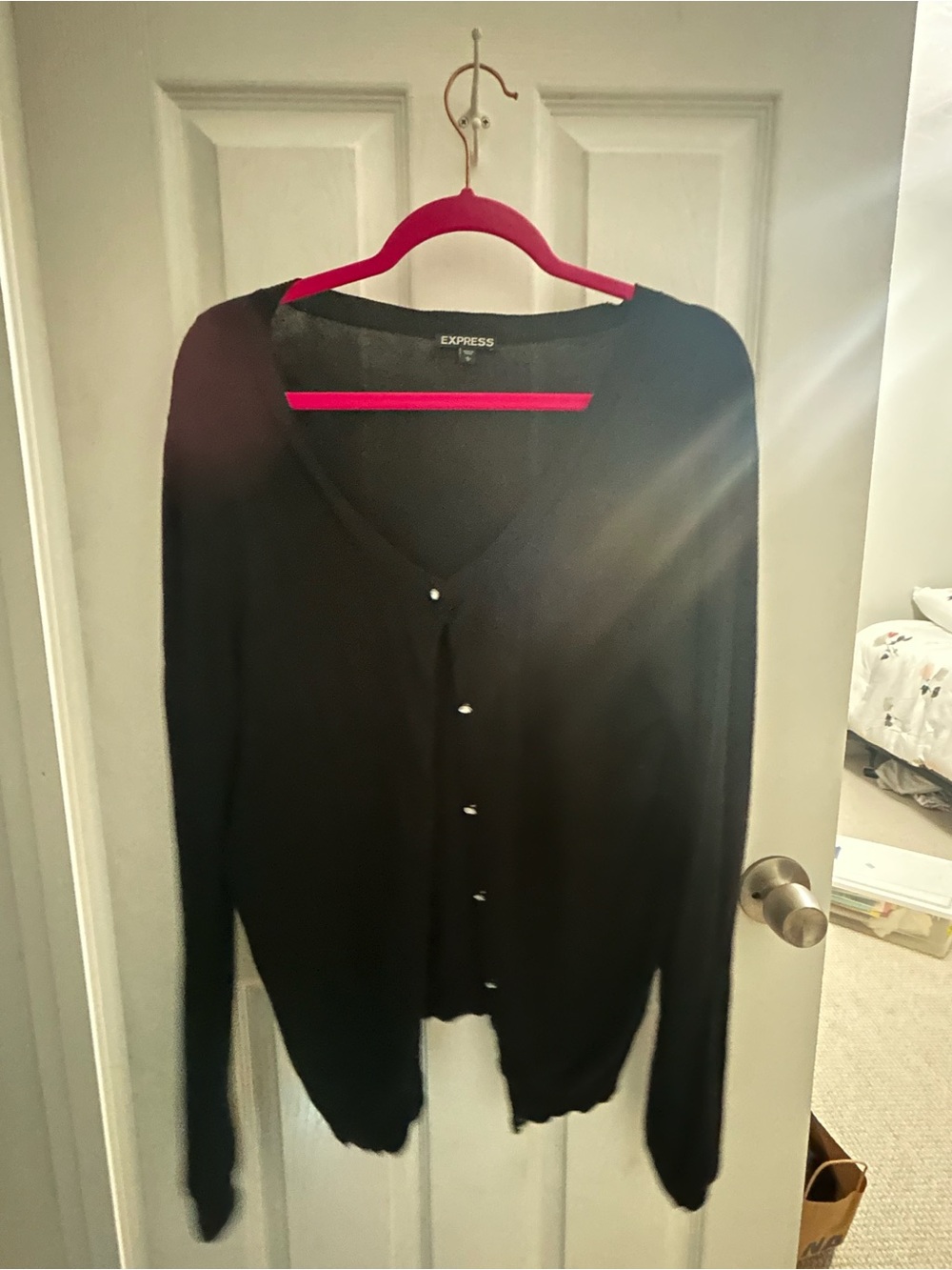 Express Black V-Neck Pearl Button Cardigan